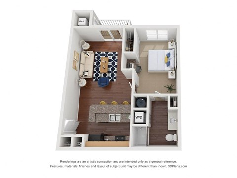 Floor plan for 1 bed, 1 bath, 680 sqft